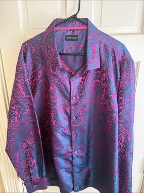 Men's Pink & Blue Paisley Button-Down Shirt XXL